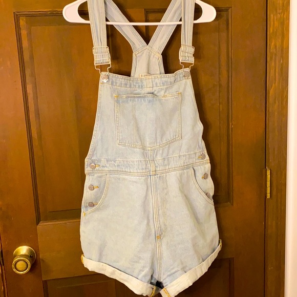 Light Wash Denim Overall Shorts - Picture 1 of 4